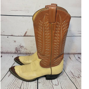 Rare Tony Lama Leather Wingtip cream Western Cowgirl Boots Women's Sz 10 B J-4